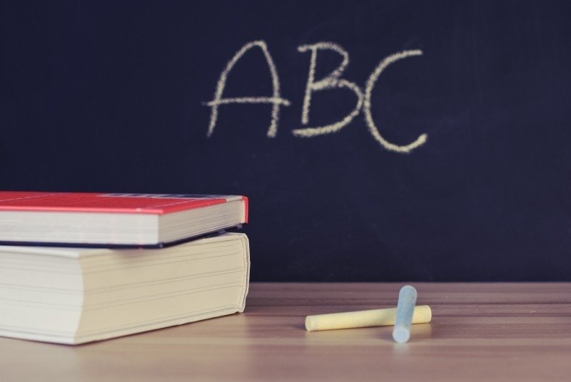 Chalkboard with the letters ABC written on it